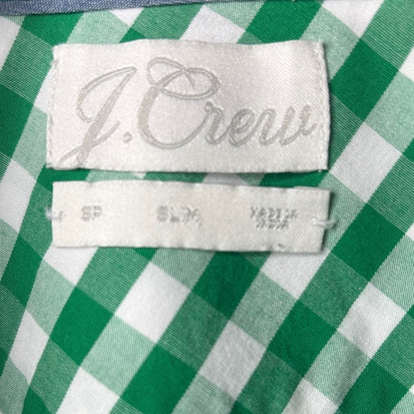 🟢 J.Crew Green White Gingham Button-Up Shirt SP Cotton Stretch Collared Work 🟢 - Picture 2 of 12